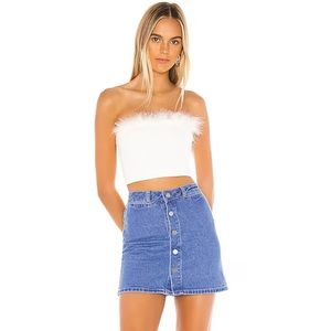Revolve superdown white strapless crop top white fuzzy bachelorette bride tube